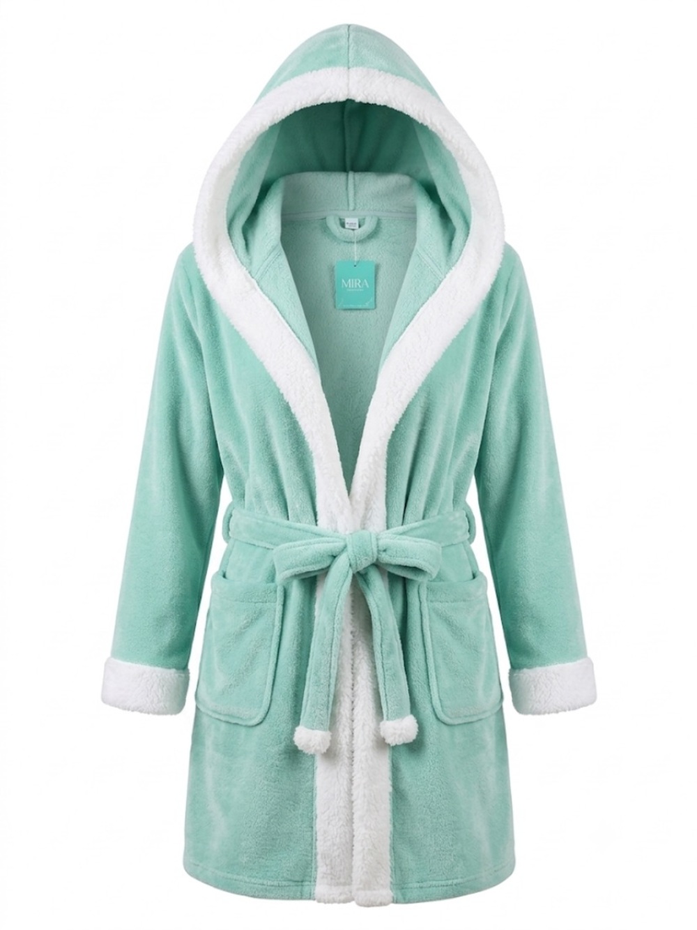 Ulta Beauty Plush Hooded Robe in Aqua with White Trim S/M NWT